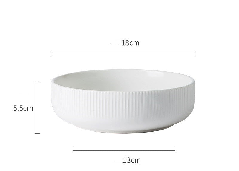 Hualian Yijia Plate Dish Set white bowl 18cm diameter and 5.5cm height with ribbed design.