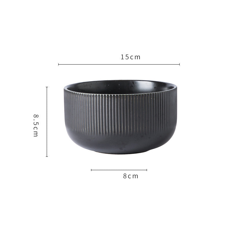 Hualian Yijia Plate Dish Set black noodle bowl 15cm x 8.5cm, elegant ribbed design