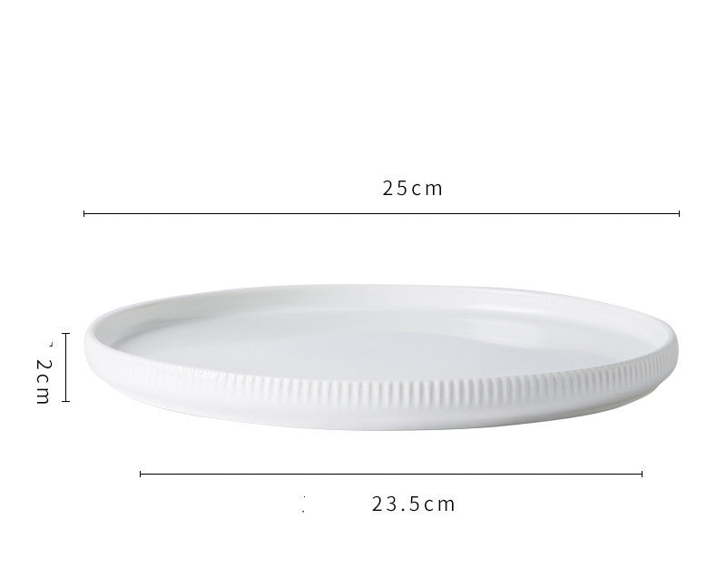 Hualian Yijia Plate Dish Set white plate with dimensions 25cm diameter and 2cm height.