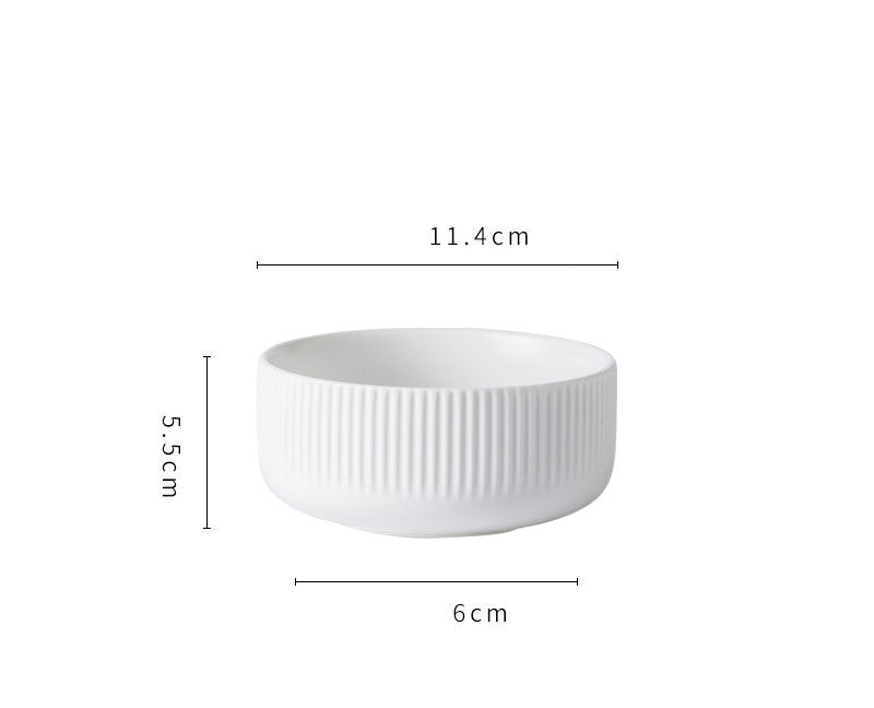 Hualian Yijia Plate Dish Set white ribbed bowl with dimensions 11.4cm x 5.6cm x 6cm, perfect for serving dishes.