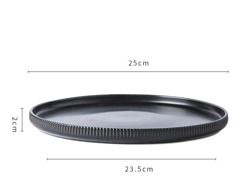 Hualian Yijia Plate Dish Set black 25cm plate dimensions with 2cm height showcasing a modern design.