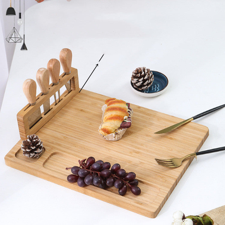 Bamboo Cut Board Cheese Fork Set