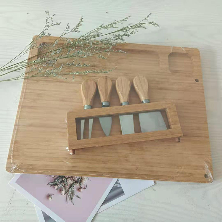 Bamboo Cut Board Cheese Fork Set